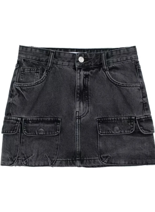 Grey Multiple Pockets Denim Skirt | Giselle – Aespa