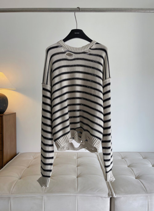 Grey Striped Distressed Sweater | Jimin – BTS