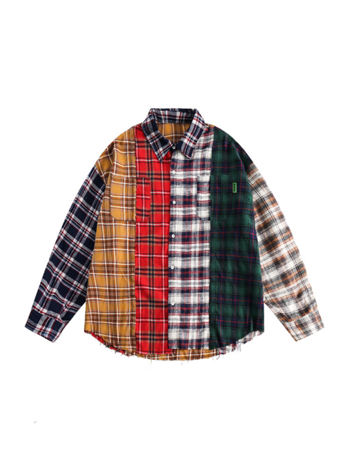 Multicolored Splice Plaid Shirt | Suga – BTS