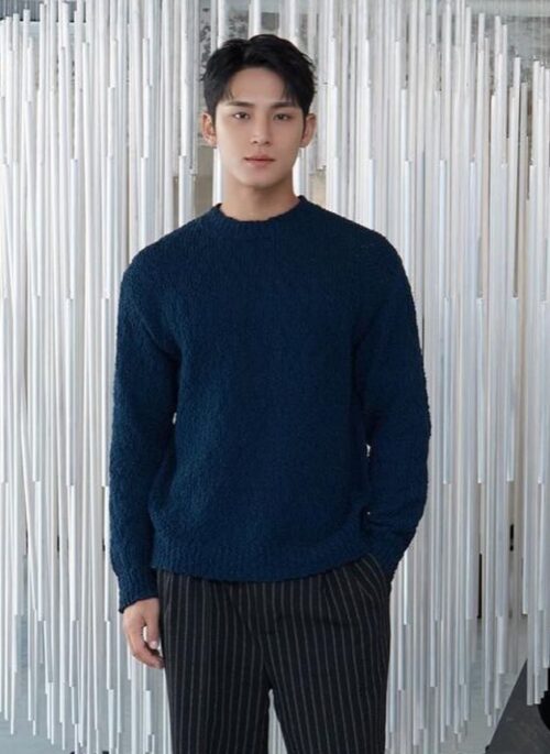 Navy Blue Plush Crew Neck Sweater | Mingyu - Seventeen