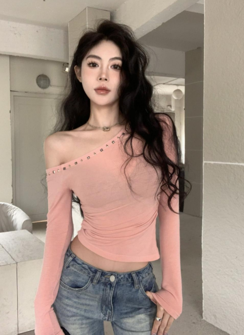 Pink Asymmetrical Long Sleeve Top | Yuna - ITZY
