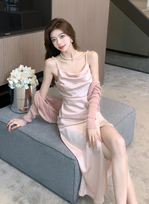 Pink Cowl Neckline Satin Dress | Karina – Aespa