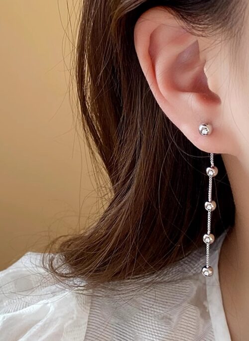 Silver Beads Tassel Earrings | Wonyoung - IVE