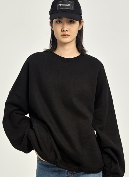 Solid Black Drawstring Sweatshirt | Rose - BlackPink