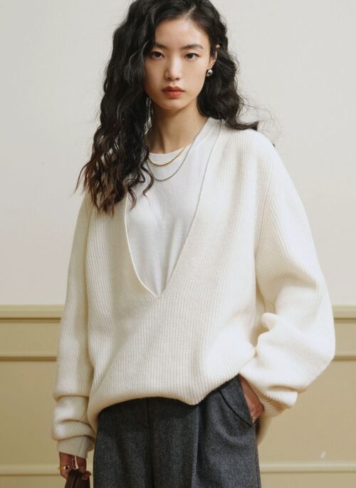White Deep V-Neck Sweater | Jungwon – Enhypen