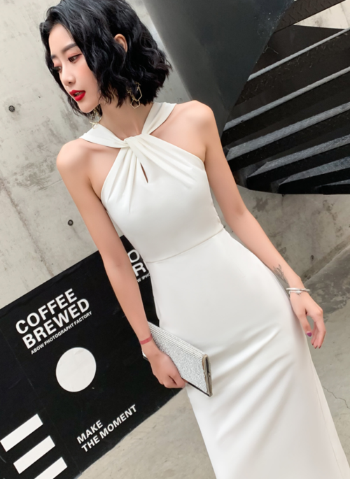 White Halter Evening Dress | Yujin - IVE