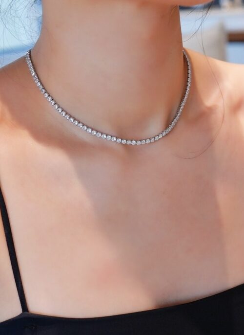 Silver Crystal Choker Necklace | Rose - BlackPink