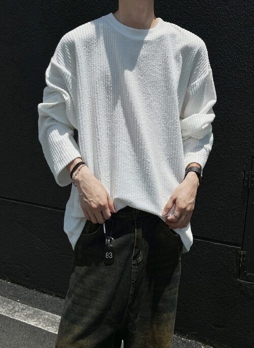 White Crew Neck Ribbed T-Shirt | Seungmin – Stray Kids