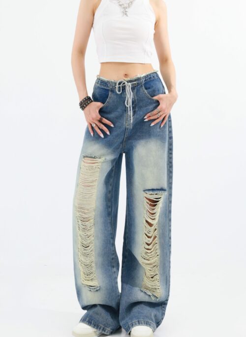 Blue Drawstring Distressed Jeans | Chiquita - BabyMonster