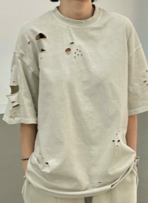 Light Grey Ragged Style T-Shirt | Jin - BTS