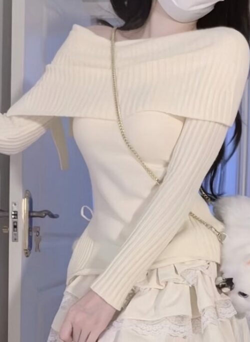 Off-White Wide Ribbed Off-Shoulders Top | Irene – Red Velvet