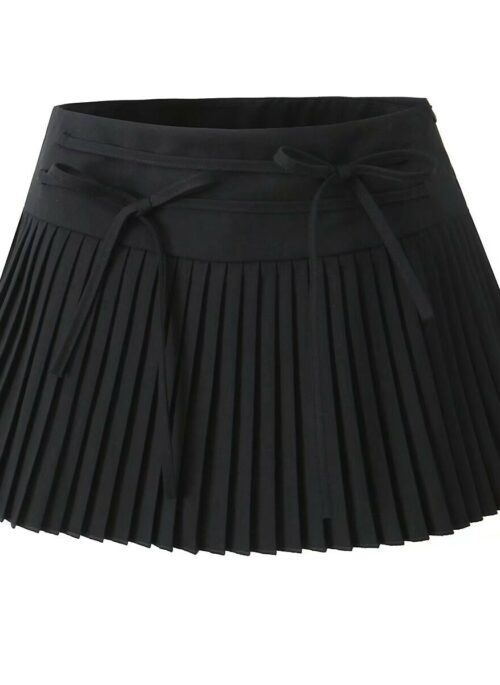 Black Micro Pleats Double Bow Skirt | Yunjin –  Le Sserafim