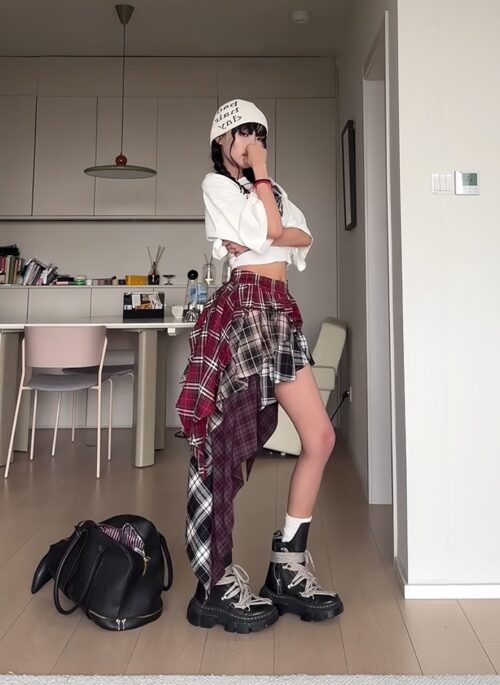 Multicolored Layered Plaid Skirt | Ahyeon – BabyMonster