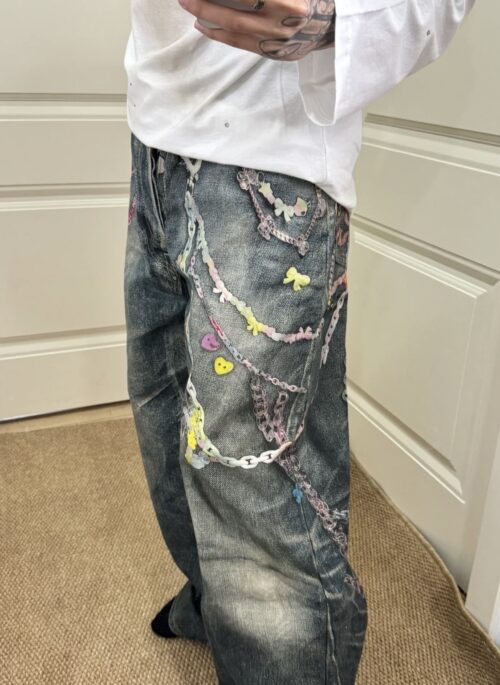 Vintage Blue Cute Chain Printed Jeans | Mark – GOT7