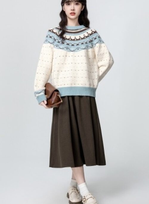Vintage High Waist Pleated Midi Skirt