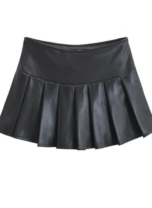 Black Faux Leather Pleated School Girl Skirt | Jennie - BlackPink