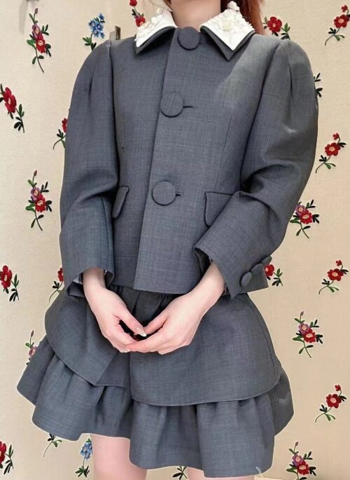 Grey Vintage Puff Sleeve Jacket | Jisoo - BlackPink