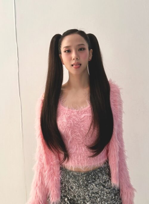 Pink Mohair Top And Cardigan Set | Jisoo - BlackPink
