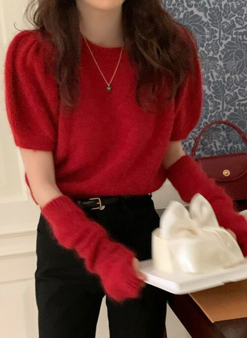 Red Puff Detachable Sleeves Top | Jisoo - BlackPink