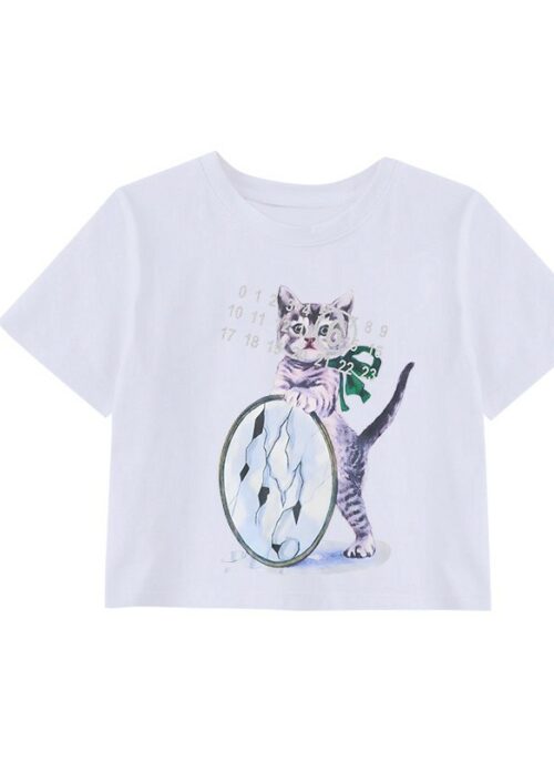 White Kitten Print Crop T-Shirt | Wonhee – ILLIT