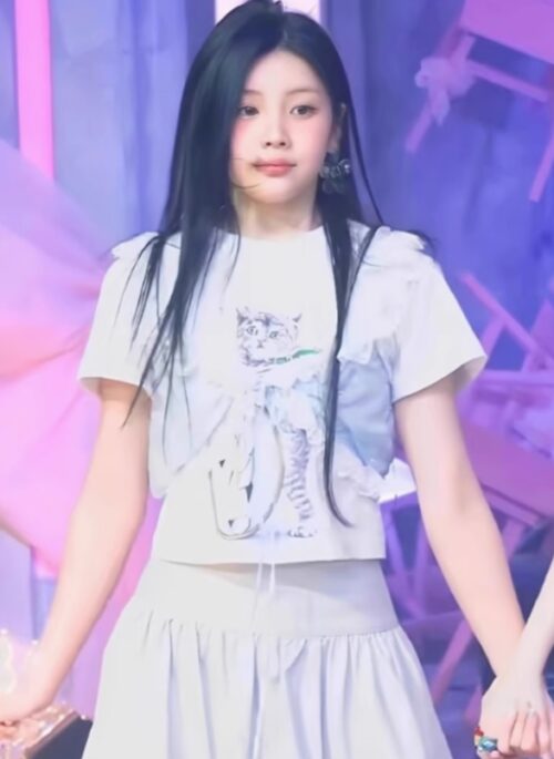 White Kitten Print Crop T-Shirt | Wonhee – ILLIT