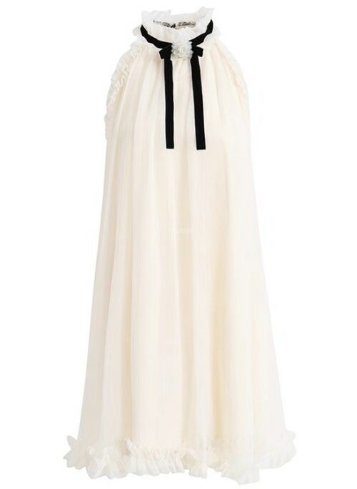 Beige Halter-Style Ruffle Dress | Karina – Aespa
