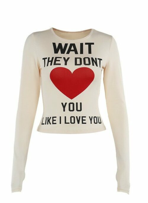 Beige Heart Statement Long Sleeves Top | Seulgi - Red Velvet