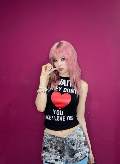 Beige Heart Statement Long Sleeves Top | Seulgi - Red Velvet