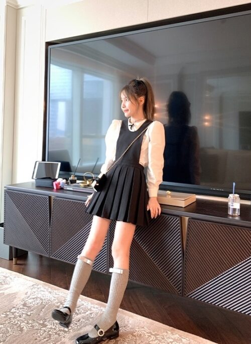 Black A-Line Suspender Dress | Rose - BlackPink