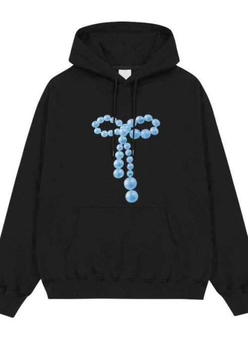 Black Beads Ribbon Graphic Hoodie | Bae – NMIXX