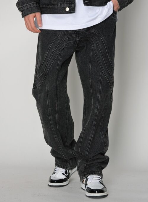 Black Denim Curved Stitching Jeans | Yugyeom – GOT7