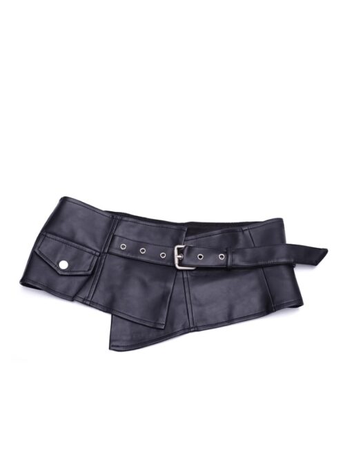 Black Faux Leather Wide Waist Belt | Kyujin - NMIXX