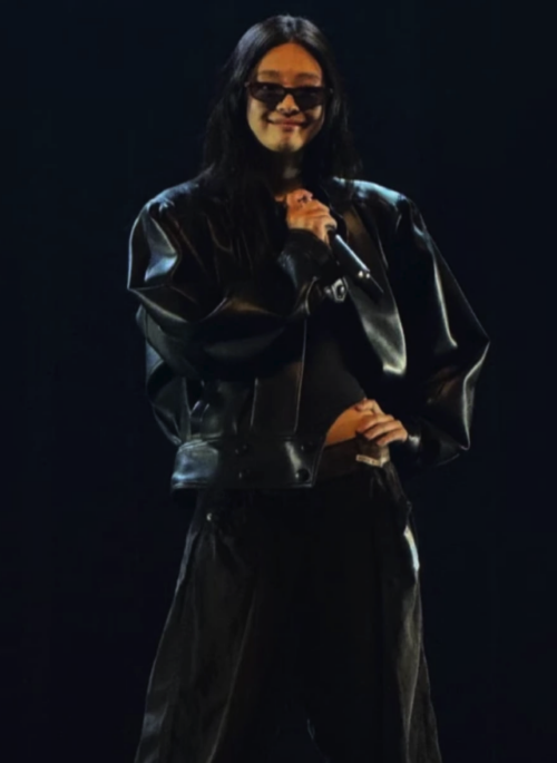 Black Pleated Faux Leather Jacket | Jennie - BlackPink