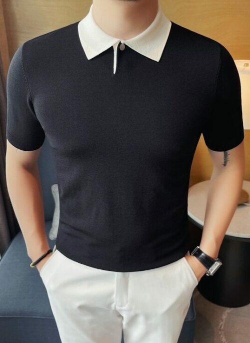 Black Polo Shirt With White Collar | Bang Chan – Stray Kids
