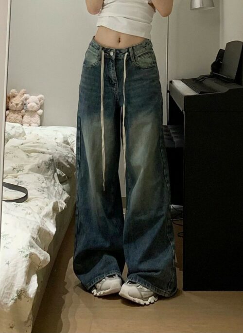 Blue Oversized Shoe Lace Belt Jeans | Jennie – BlackPink