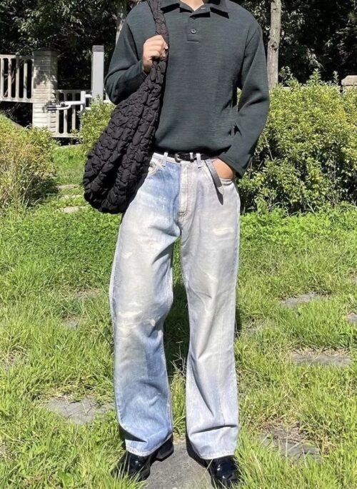 Blue Printed Distressed Jeans | Onew – SHINee