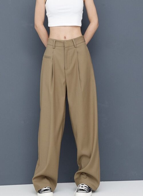 Brown Front Pleat Mopping Pants | Kim Mi Kyung – Potato Lab
