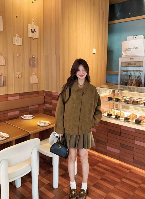 Brown Suede Collared Oversize Jacket | Jennie - BlackPink