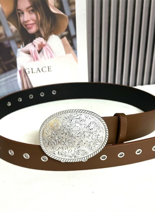 Brown Vintage Oval Buckle Belt | Yunjin  – Le Sserafim