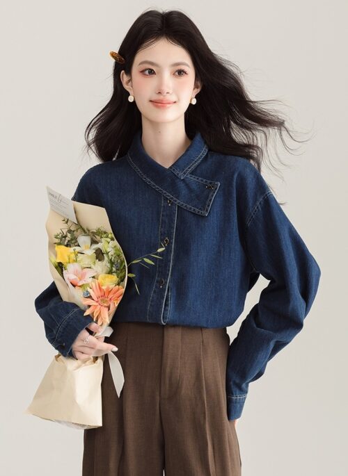 Chic French Denim Shirt With Unique Design