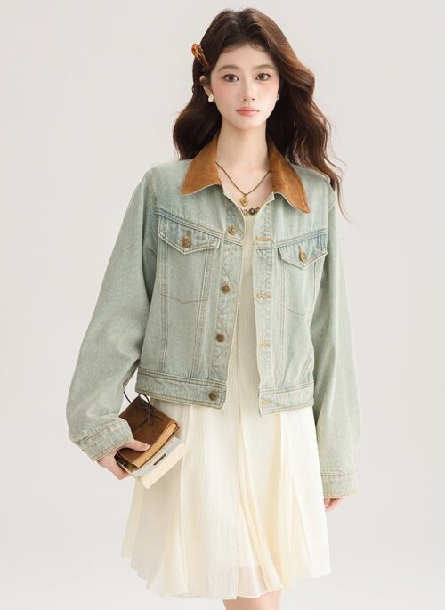 Fashionable Spring Contrast Denim Jacket