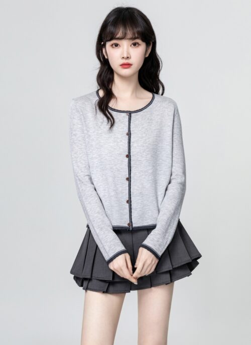 Gray Colorblock Knit Cardigan Sweater