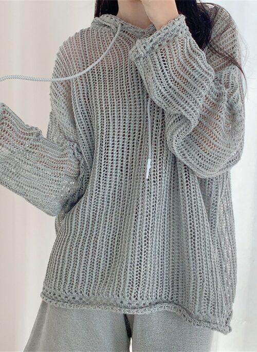 Grey Fishnet Drawstring Hoodie | Jungkook – BTS