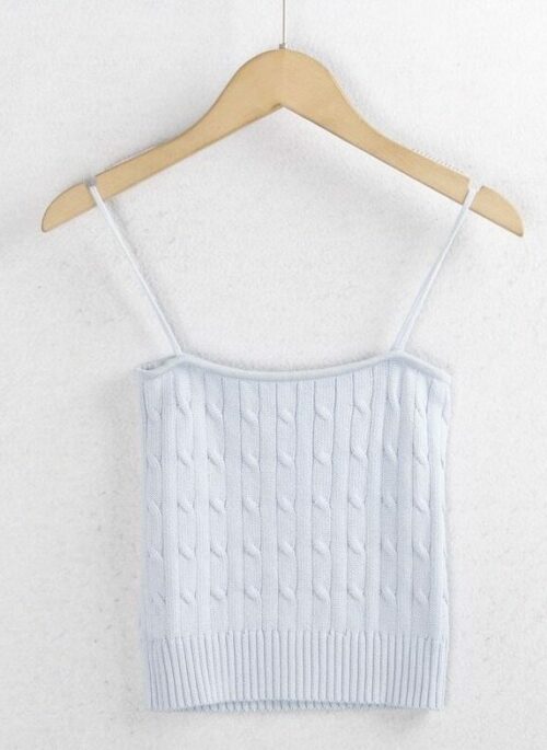 Light Blue Twist Pattern Knitted Sling Top | Chung Ha