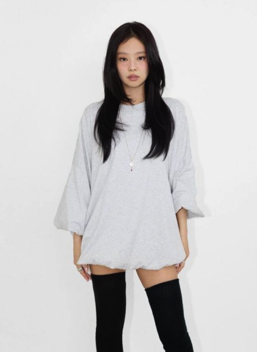 Light Grey Puffy Oversized T-Shirt | Jennie – BlackPink