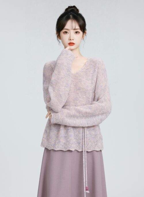 Lilac Vneck Knitted Pullover Sweater