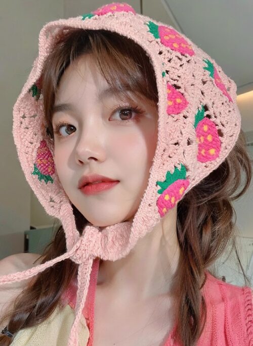 Pink Strawberry Knitted Scarf | Jennie - BlackPink