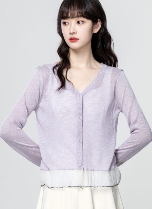 Purple Lace Knit Sun Protection Top
