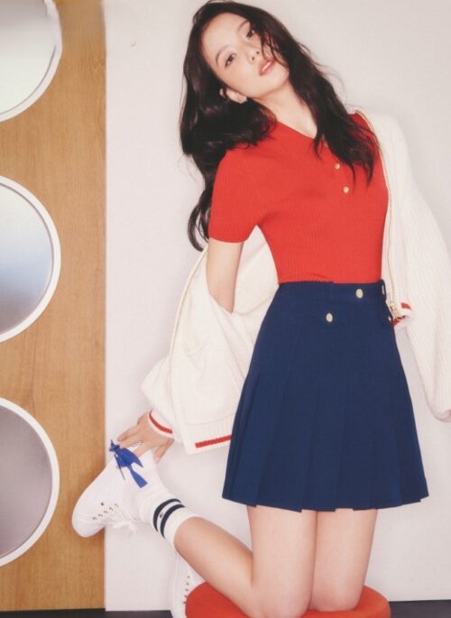 Red Ribbed Knitted Polo Shirt | Jisoo - BlackPink