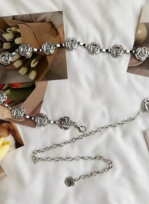 Silver Metal Rose Chain Belt | Eunchae – Le Sserafim